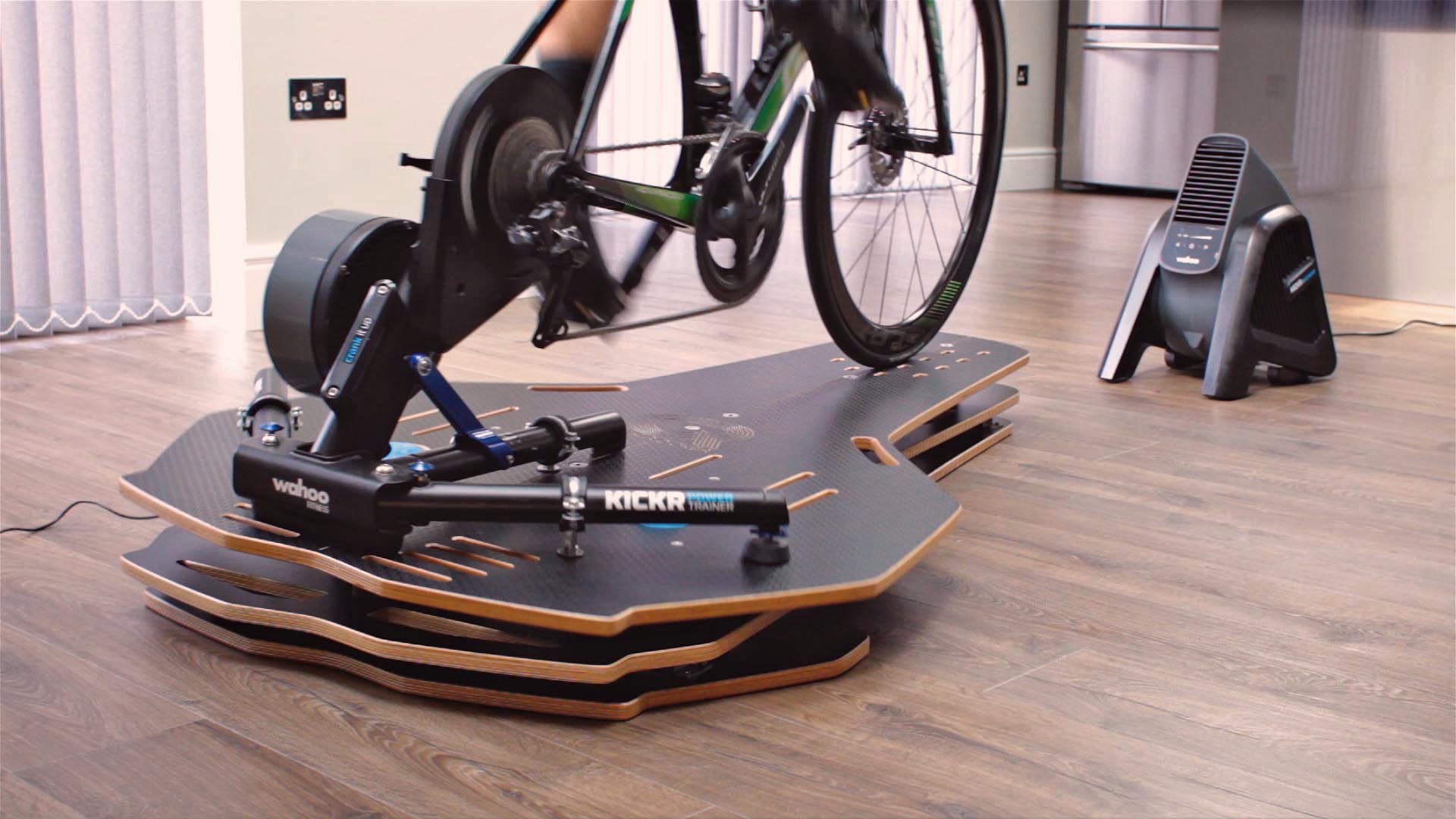 Omnirocker full-motion rocker plate with Wahoo Kickr turbo trainer.