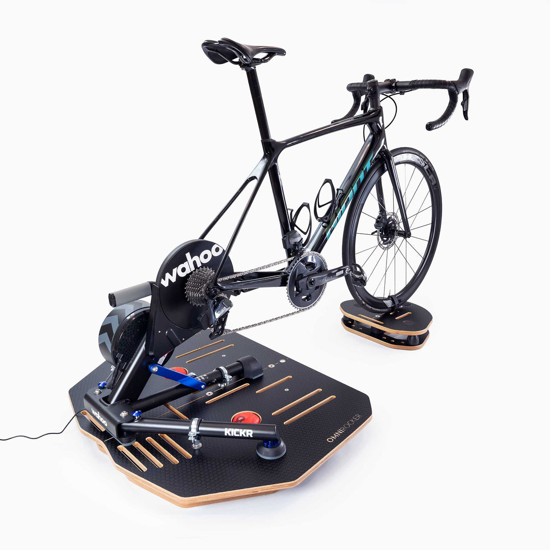 Omnirocker Compact 2 part Rocker Plate with adjustable front Rocking  deck. Fitted with the Wahoo Kickr.