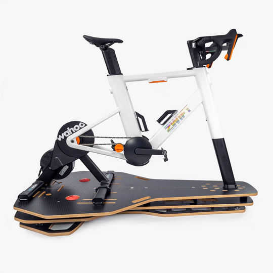 Omnirocker Turbo trainer Rocker Plate with the Zwift Ride smart bike and Wahoo Kickr Core V2 featuring Speed fix kit.