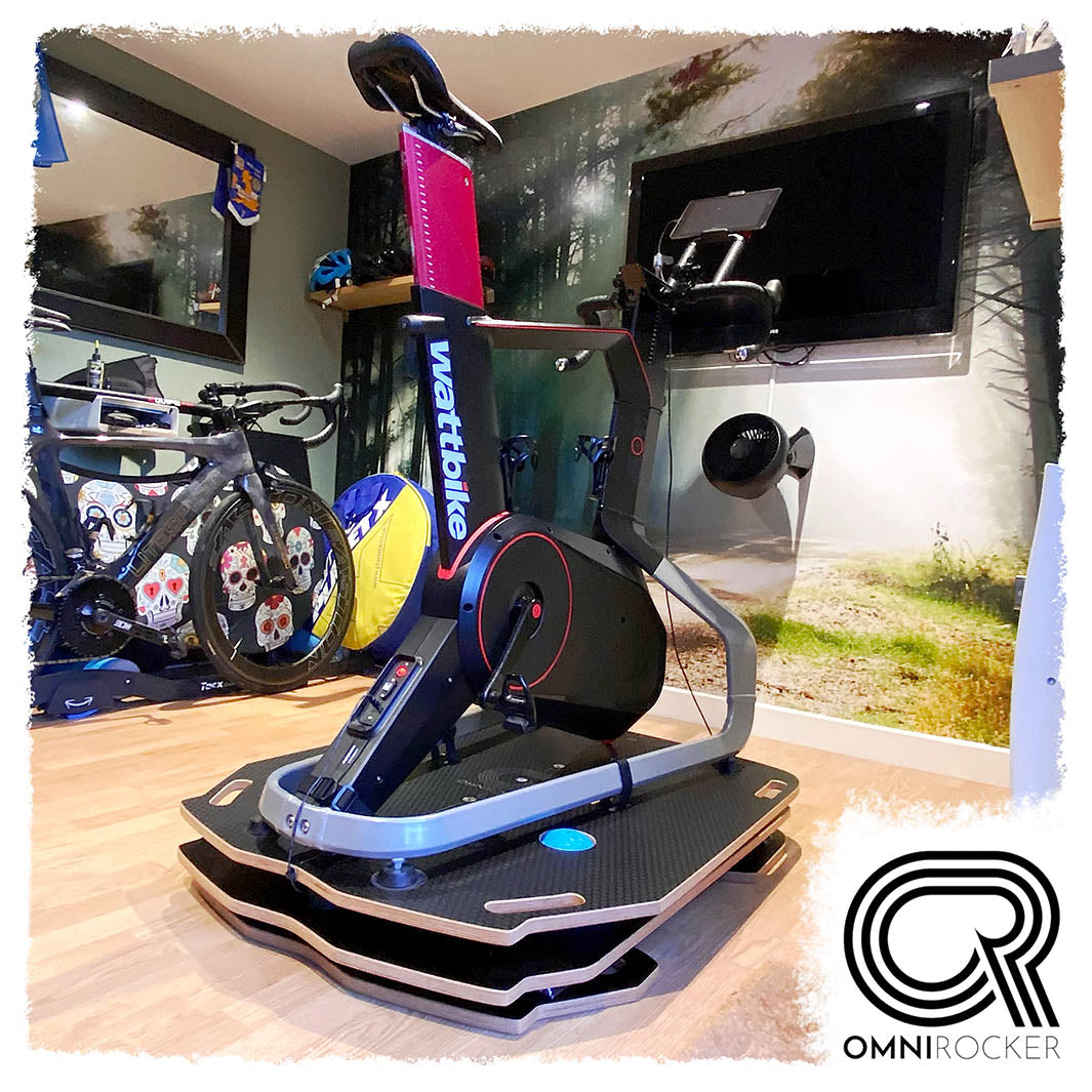 Omnirocker rocker  for the Atom smart bike in a paincave setup,  Stealth finish.